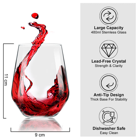Stemless Wine Glasses Set of 6
